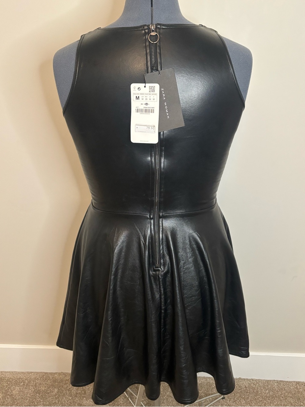 Zara Woman Faux Leather Quilted Fit & Flare Mini Dress - Size M - Picture 4 of 7